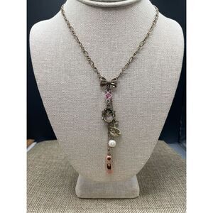 Vintage Betsey Johnson Ballet Theme Necklace Swan Frame Shoe Pearl and Bow